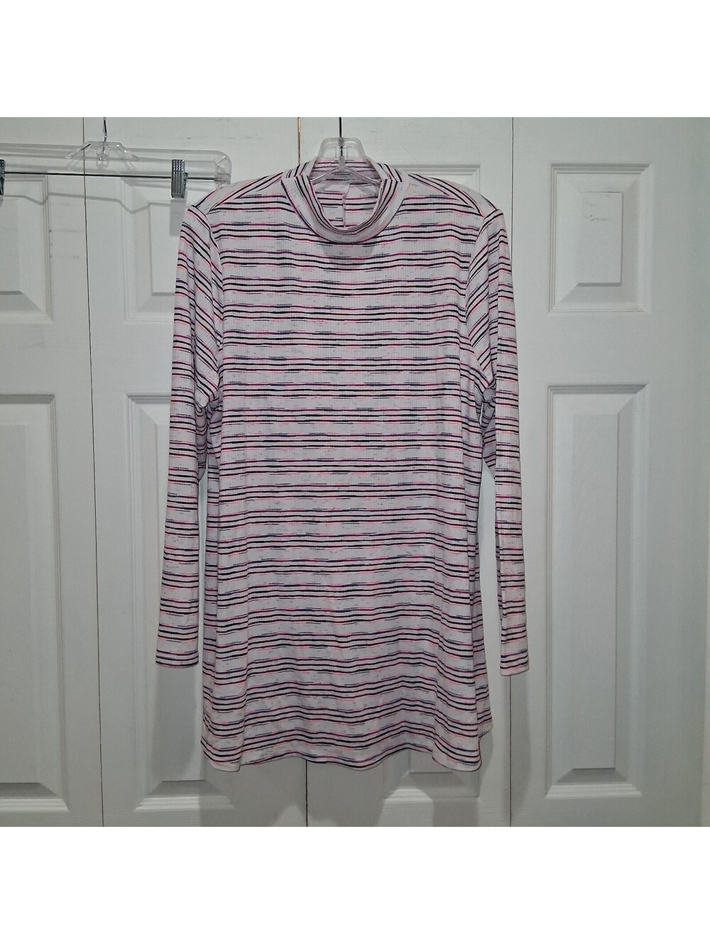 Lane Bryant NWT Stripe Swing Tunic Size 14/16 White Pink Long Sleeve